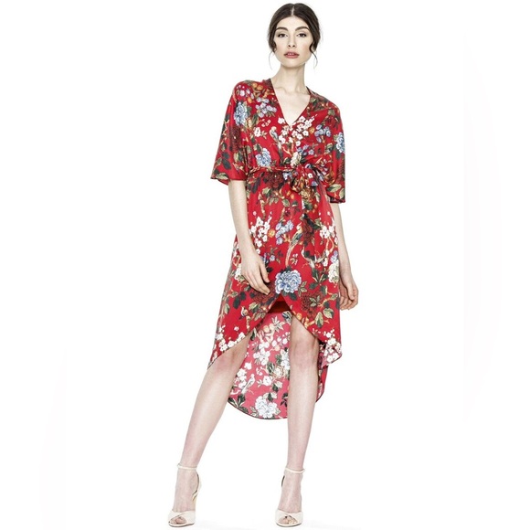 Alice + Olivia Clarine Silk Red Dress Floral Wrap Size 6 - Picture 12 of 13